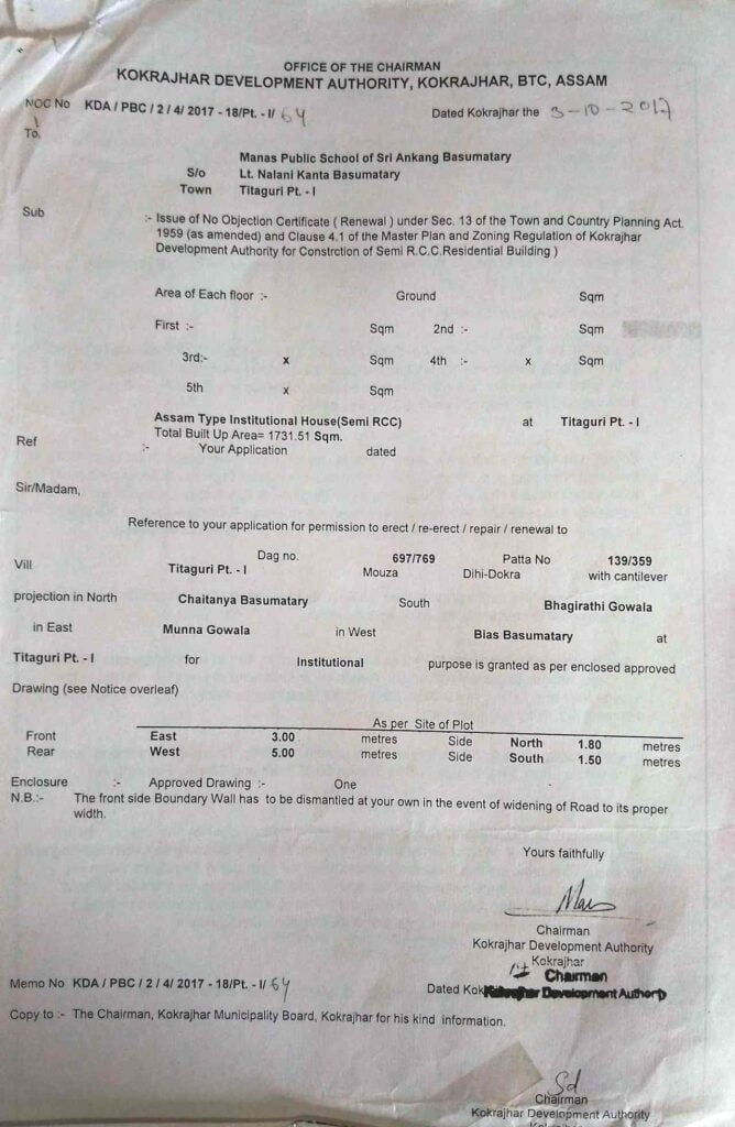 Manas Public School Titaguri Building Fitness Certificate